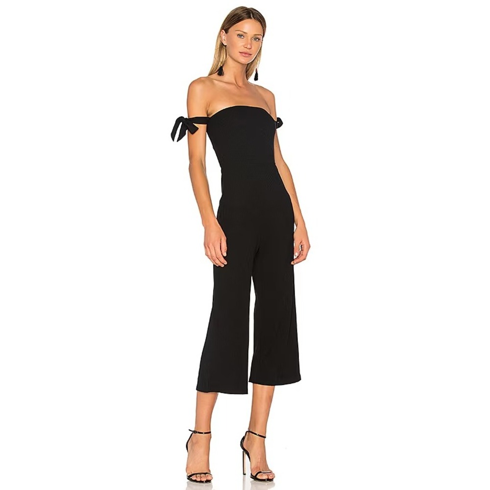 NEW Revolve x NBD Eden Sophisticated Black Ribbed Knit Tie Shoulder Jumpsuit XS